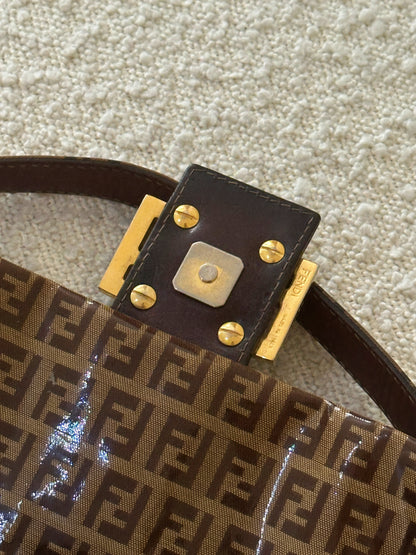FENDI ZUCCHINO PATENT BAGUETTE SHOULDER BAG