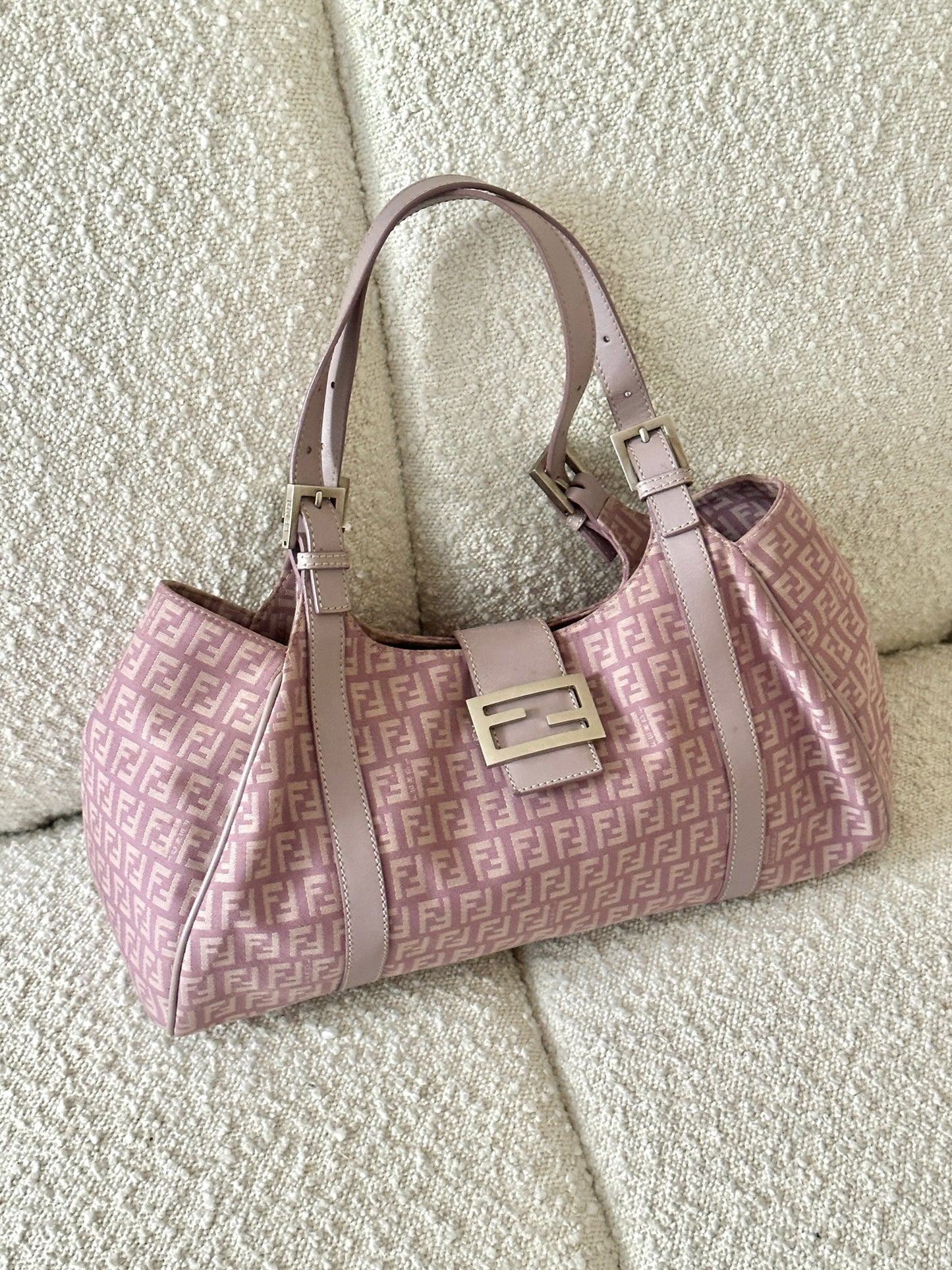 FENDI LILAC ZUCCHINO CANVAS SHOULDER BAG