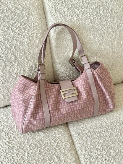 FENDI LILAC ZUCCHINO CANVAS SHOULDER BAG