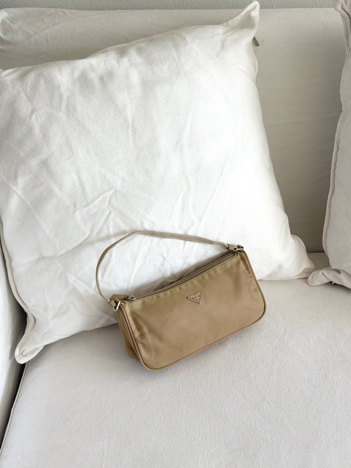 BEIGE NYLON MINI SHOULDER BAG
