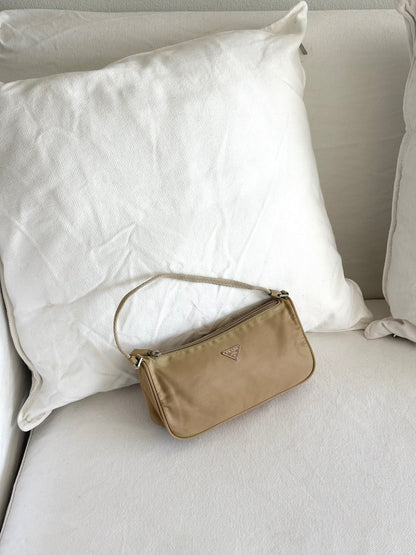 BEIGE NYLON MINI SHOULDER BAG