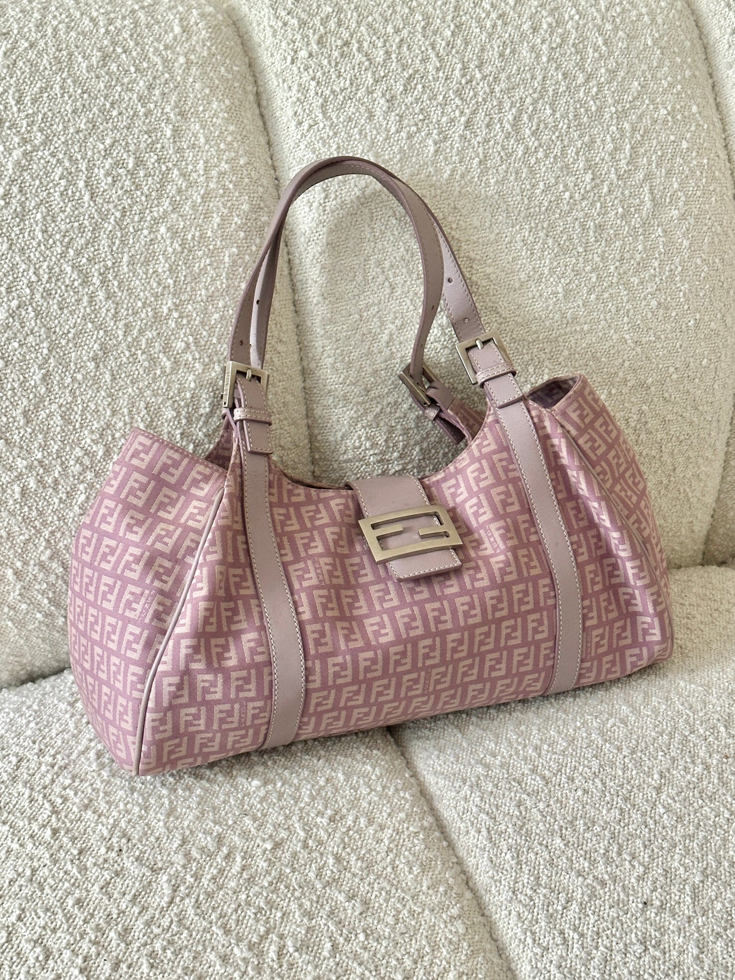 FENDI LILAC ZUCCHINO CANVAS SHOULDER BAG