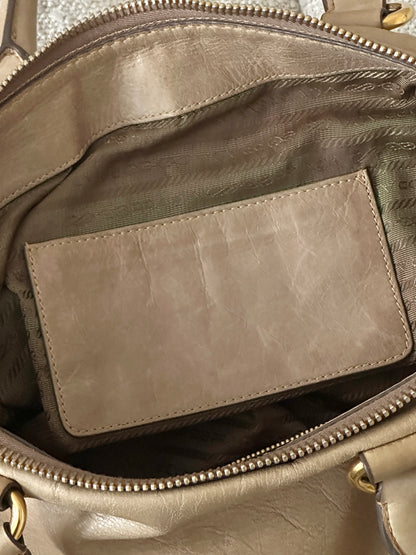 PRADA BEIGE VITELLO LEATHER TOTE BAG