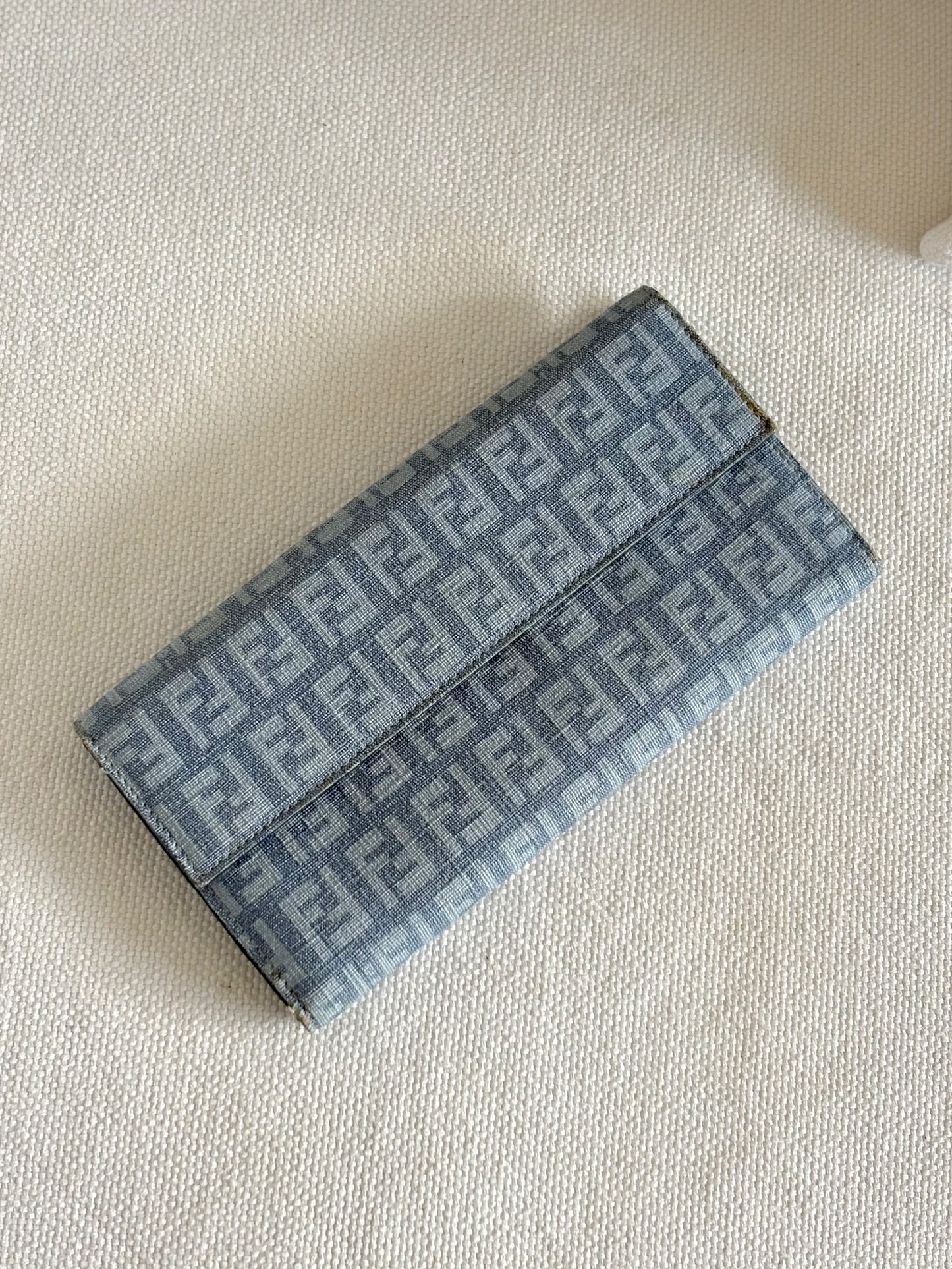 FENDI ZUCCA BLUE CANVAS FLAP WALLET