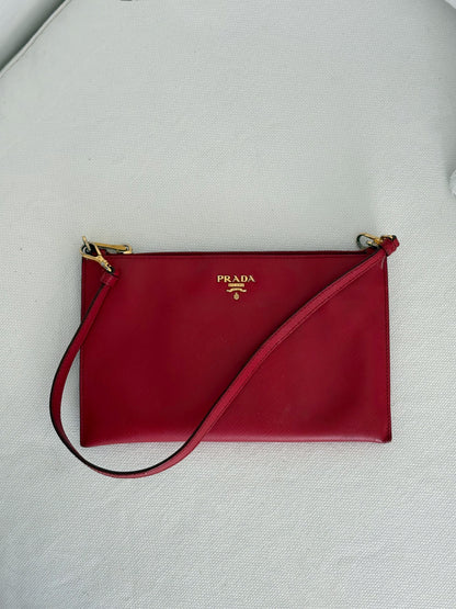 PRADA RED SAFFIANO LEATHER SHOULDER BAG