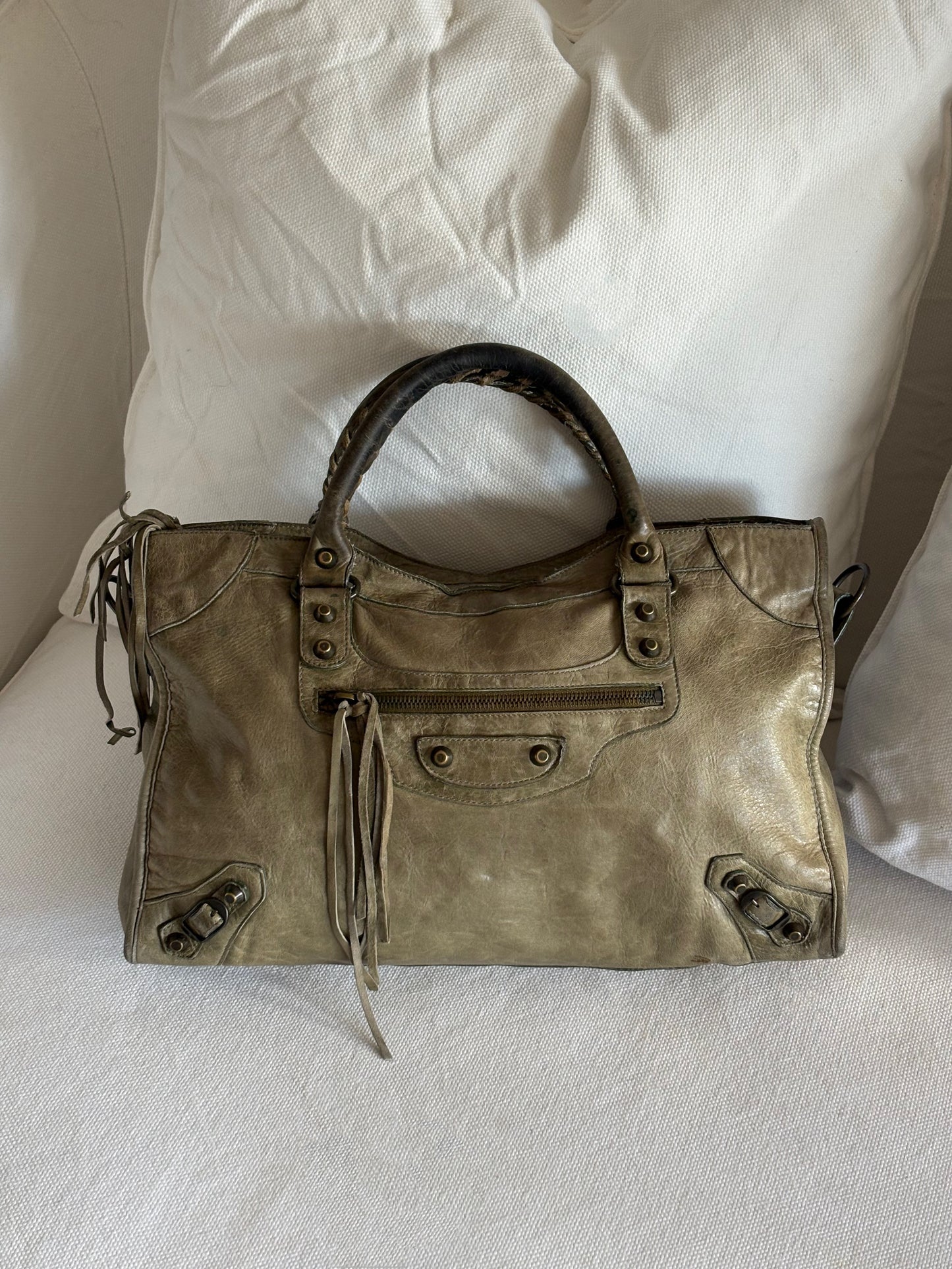 BALENCIAGA KHAKI LE CITY TOTE BAG