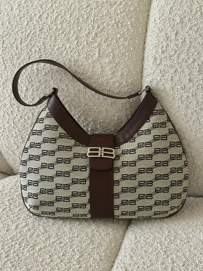 BALENCIAGA BB MONOGRAM HOBO SHOULDER BAG