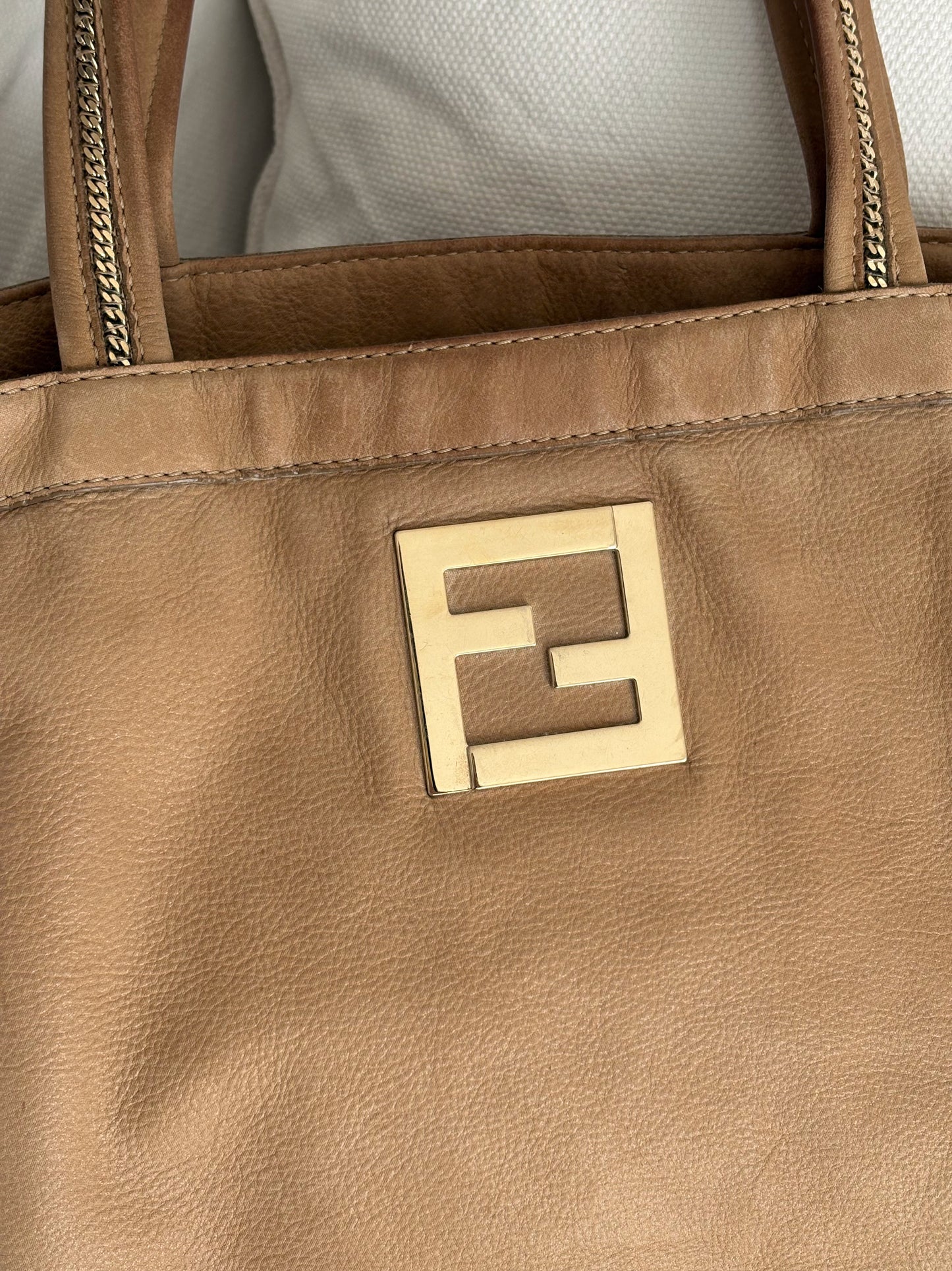 FENDI BORSA CHAIN LEATHER TOTE BAG