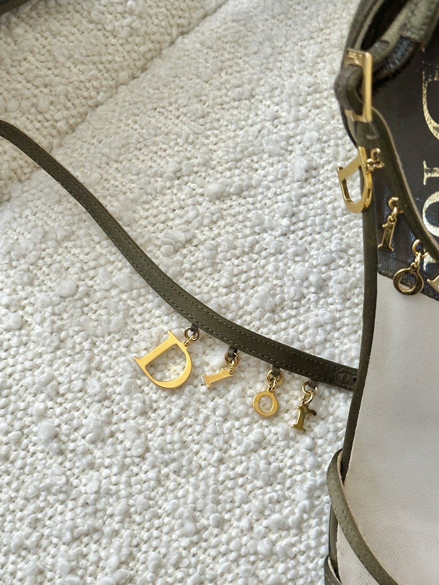 DIOR KHAKI SATIN GOLD BUCKLE LOGO KITTEN HEELS