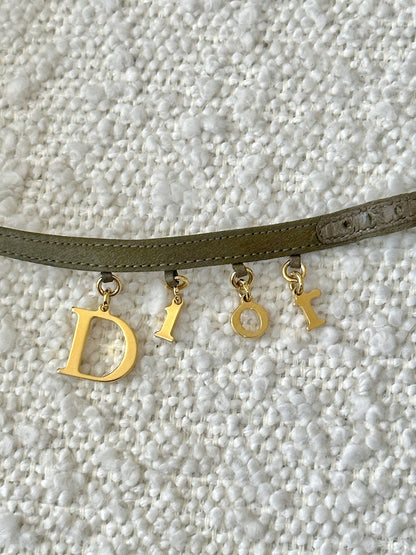DIOR KHAKI SATIN GOLD BUCKLE LOGO KITTEN HEELS