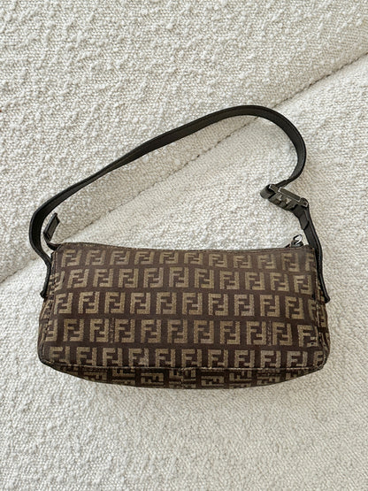 FENDI BROWN ZUCCA MONOGRAM POCHETTE