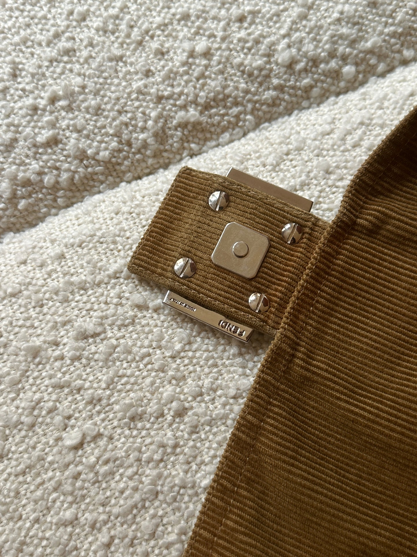 FENDI BEIGE MAMMA BAGUETTE CORDUROY BAG