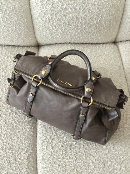 MIU MIU VITELLO BOW LEATHER TOTE BAG