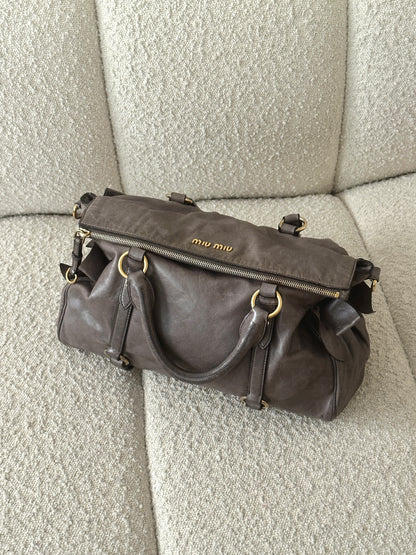 MIU MIU VITELLO BOW LEATHER TOTE BAG