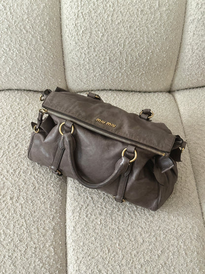 MIU MIU VITELLO BOW LEATHER TOTE BAG