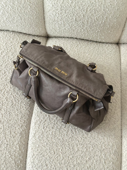 MIU MIU VITELLO BOW LEATHER TOTE BAG