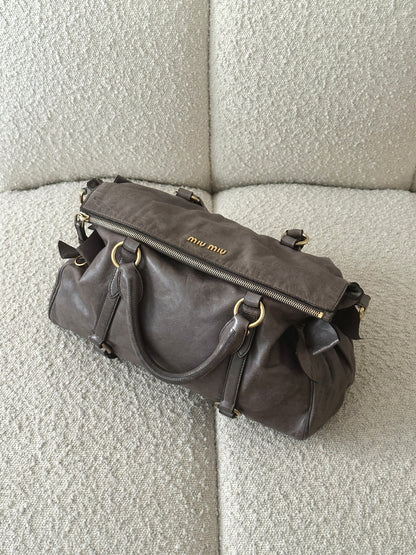 MIU MIU VITELLO BOW LEATHER TOTE BAG