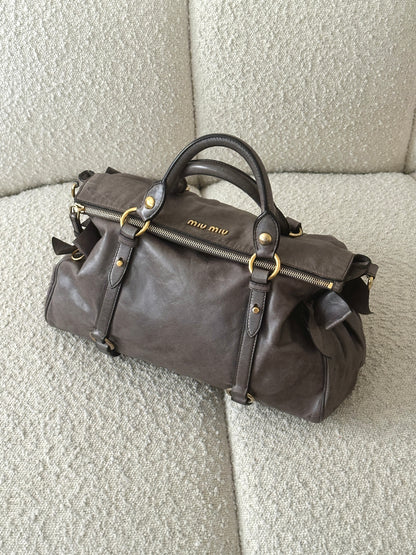 MIU MIU VITELLO BOW LEATHER TOTE BAG