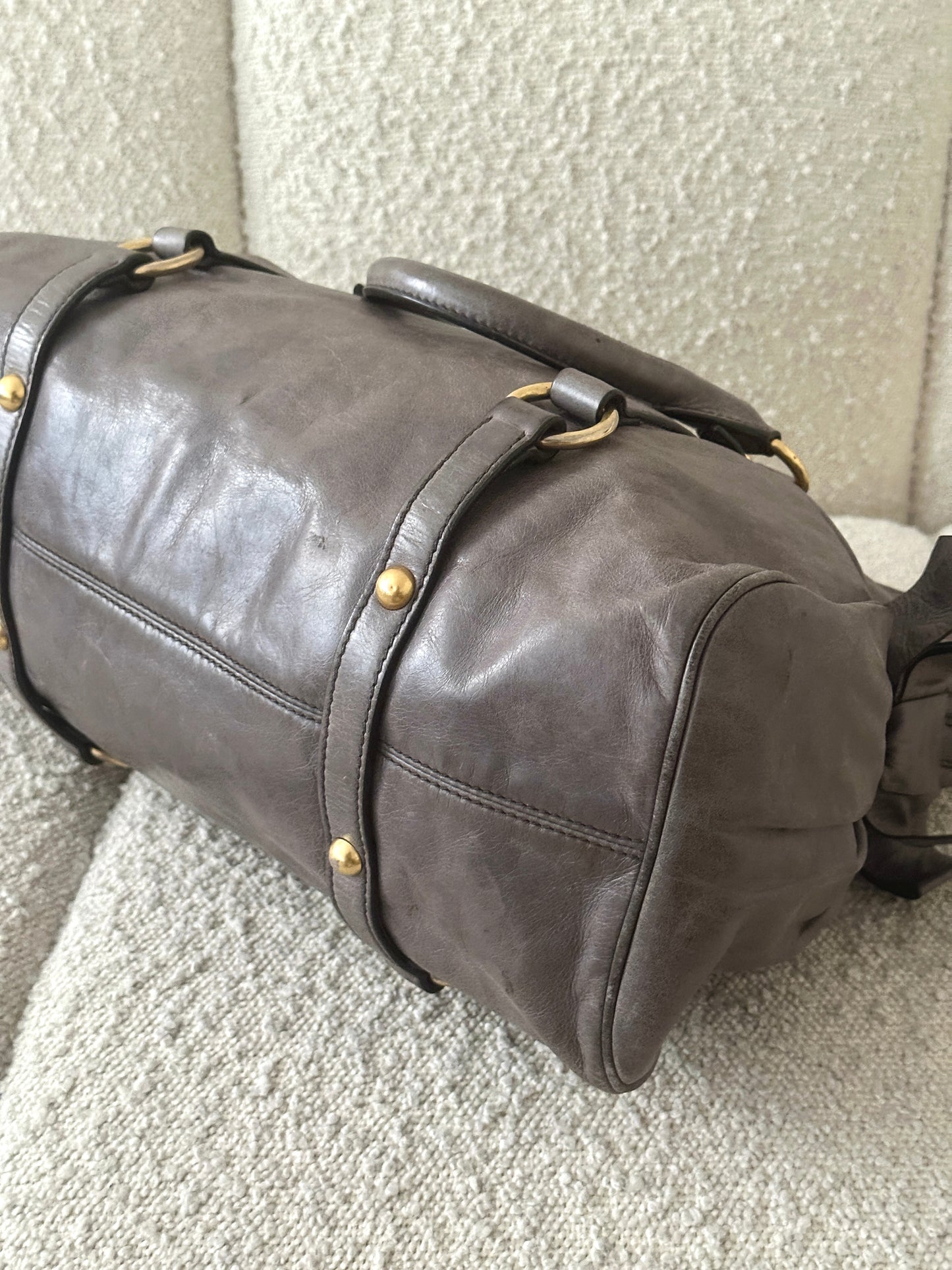 MIU MIU VITELLO BOW LEATHER TOTE BAG