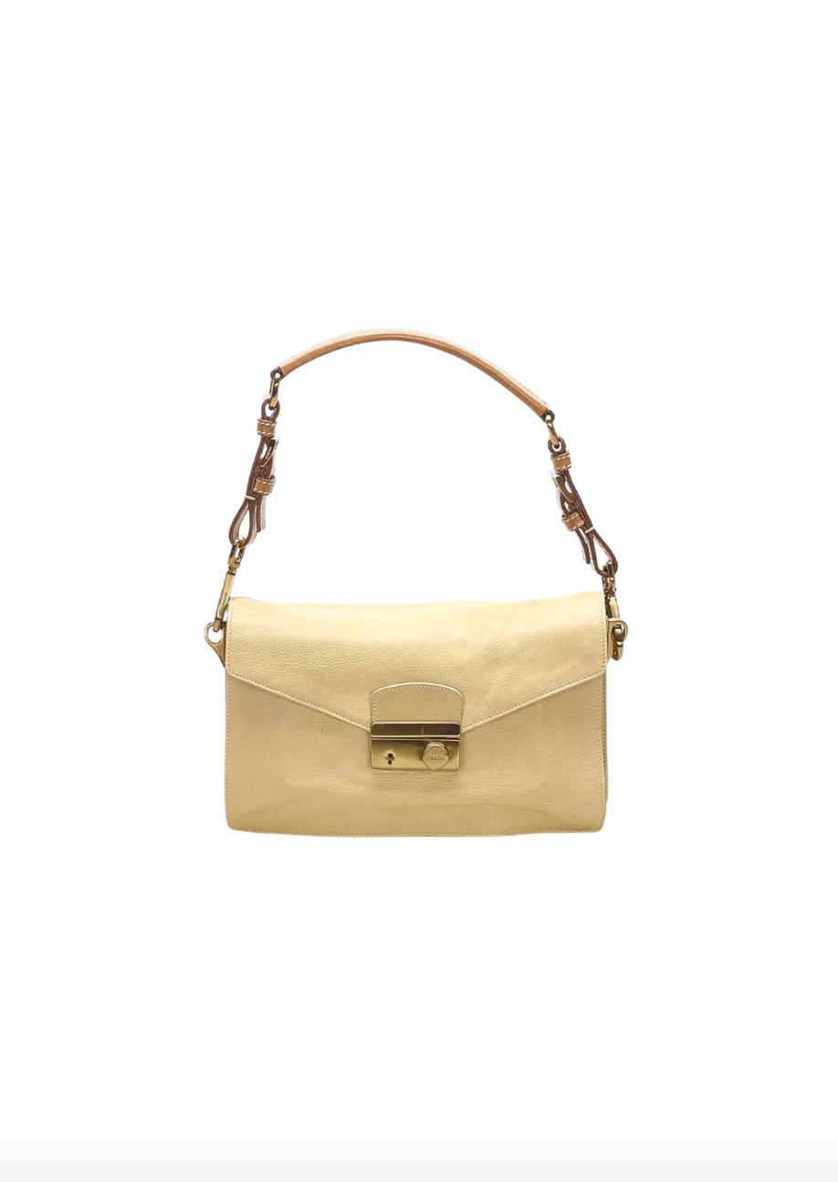 PRADA SOUND LOCK LEATHER SHOULDER BAG