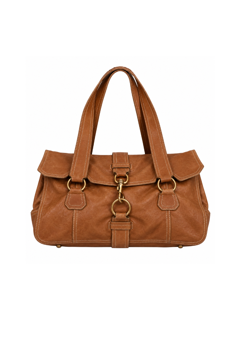 ARCHIVE CAMEL LEATHER LOCK SHOULDER BAG
